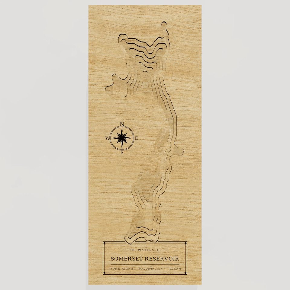 Somerset Reservoir 3D wood map, front view