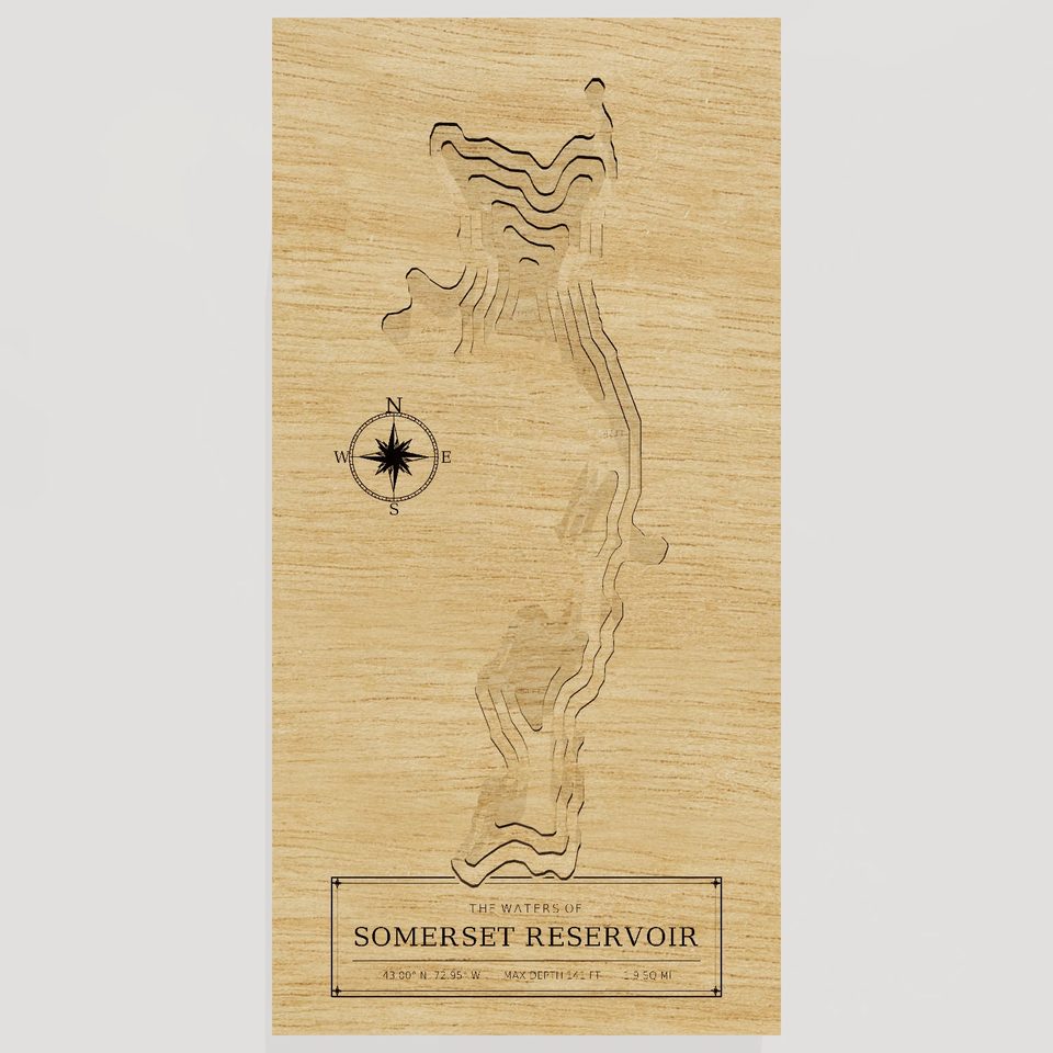 Somerset Reservoir 3D wood map, front view