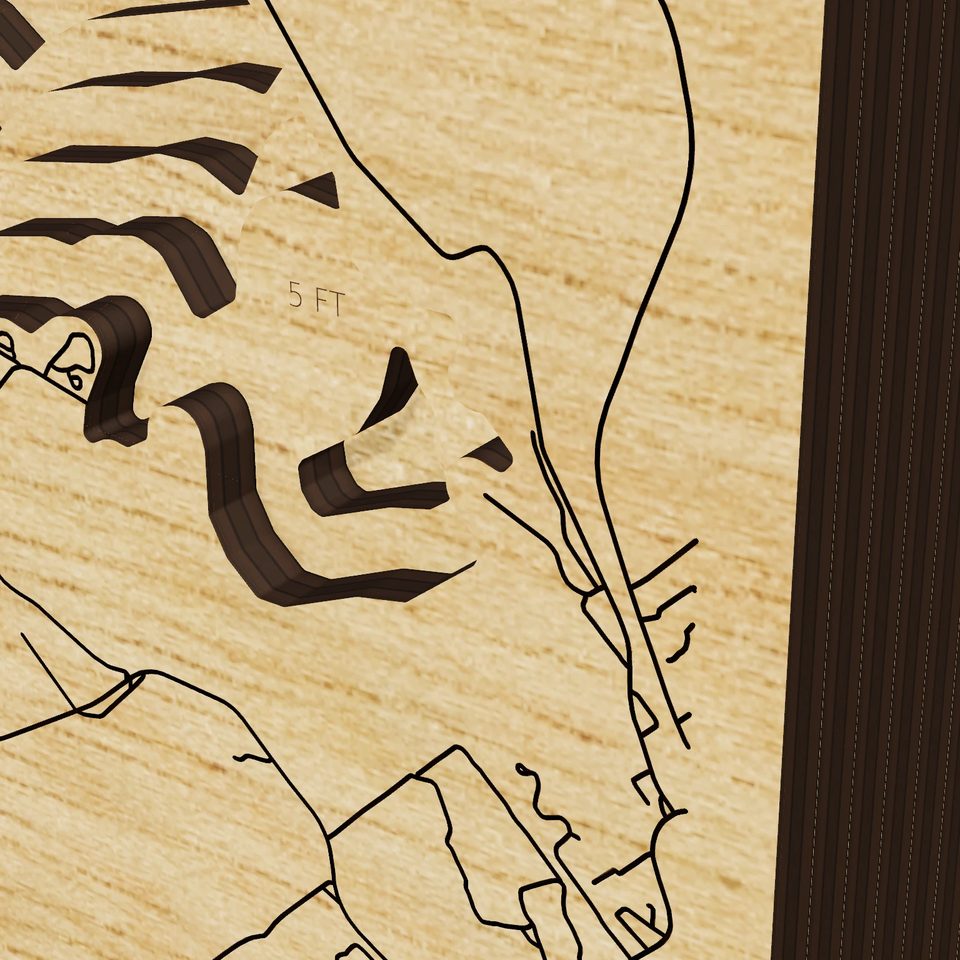 Somerville Lake 3D wood map, detail view