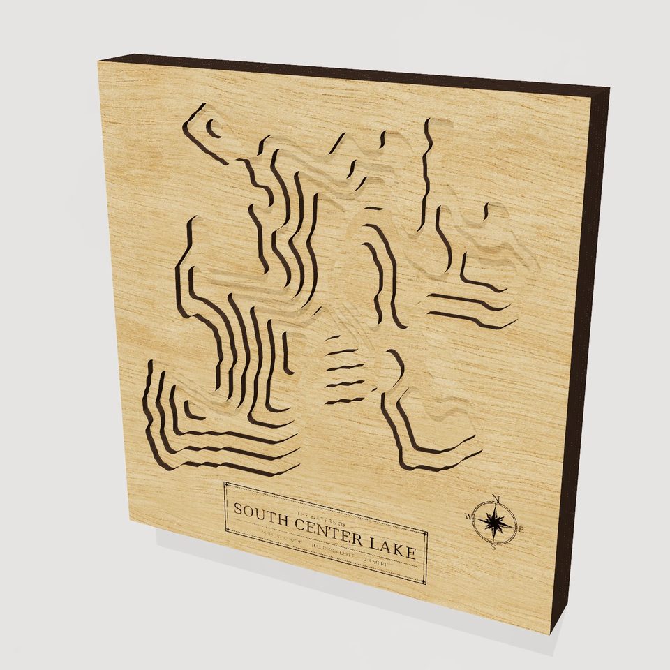 South Center Lake 3D wood map, hero view