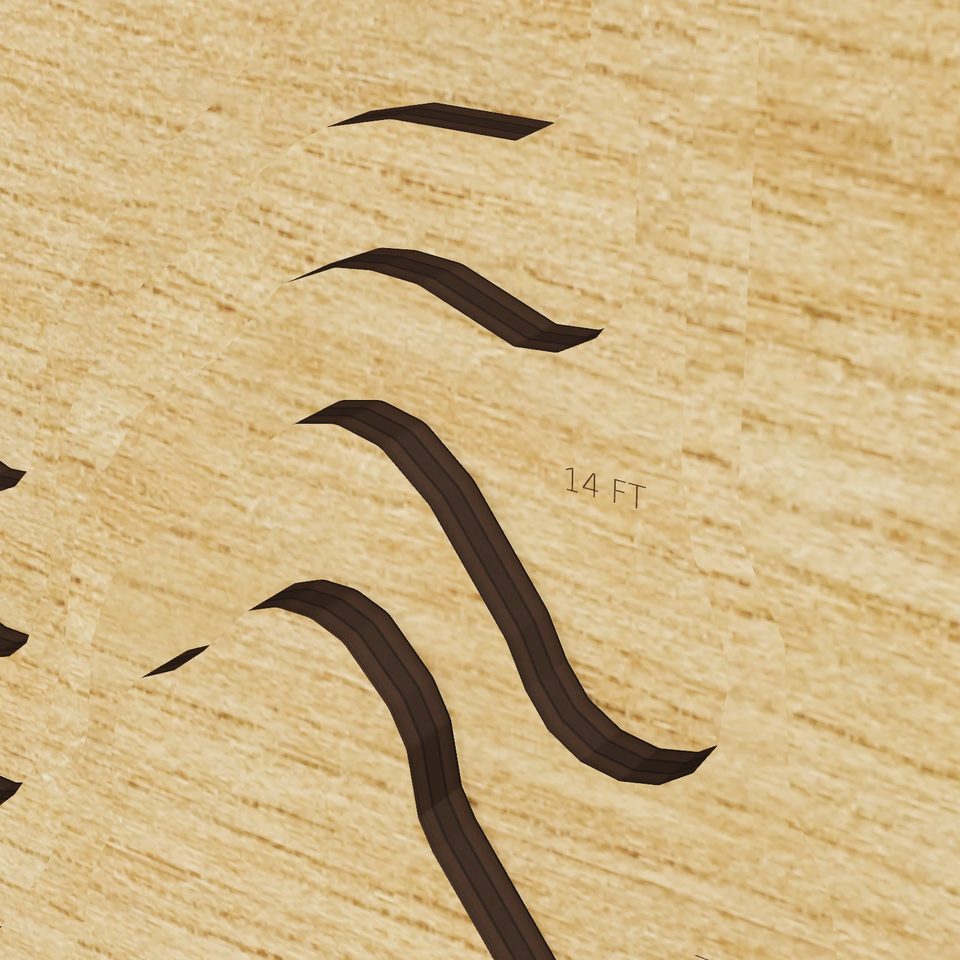 South Lake 3D wood map, detail view