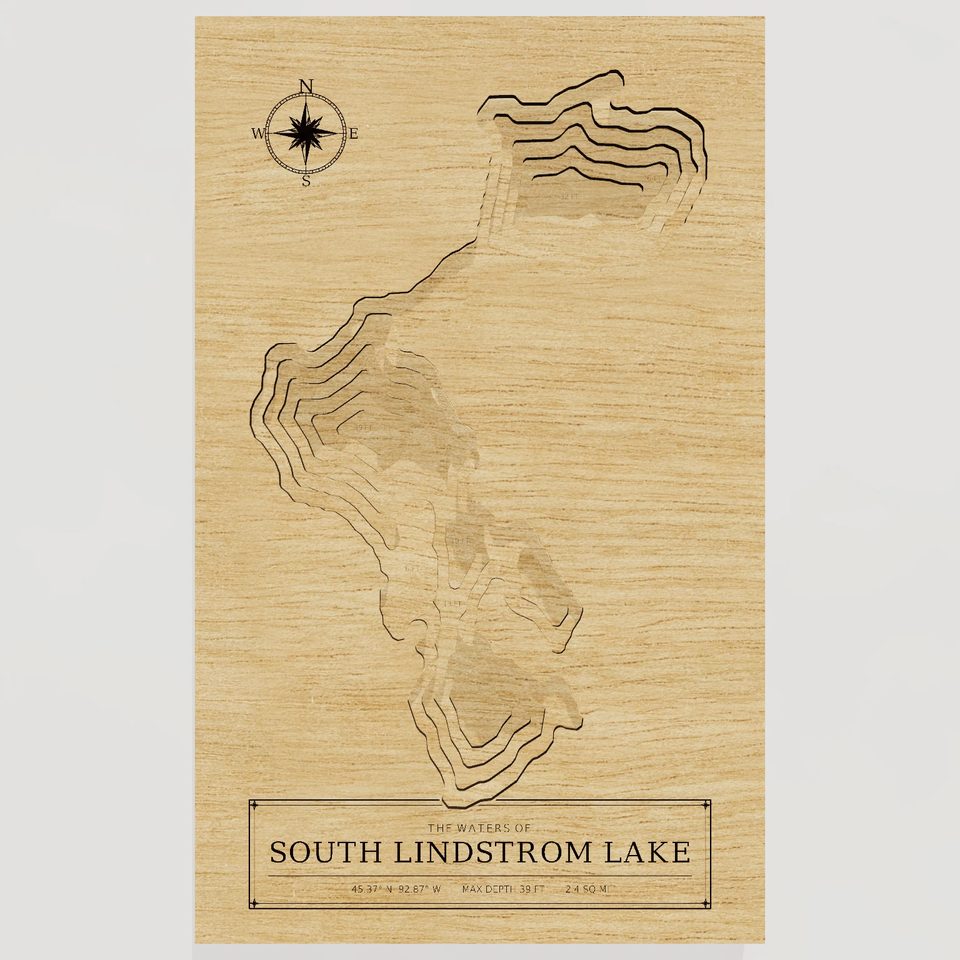 South Lindstrom Lake 3D wood map, front view