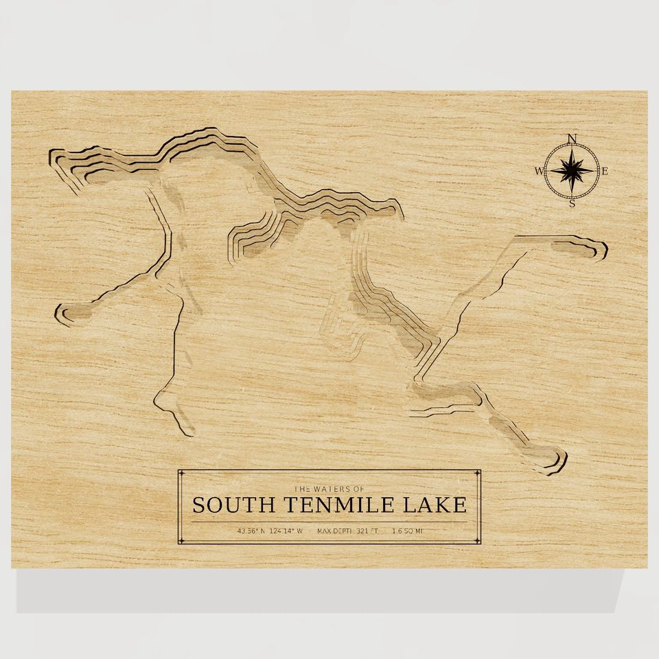 South Tenmile Lake 3D wood map, front view