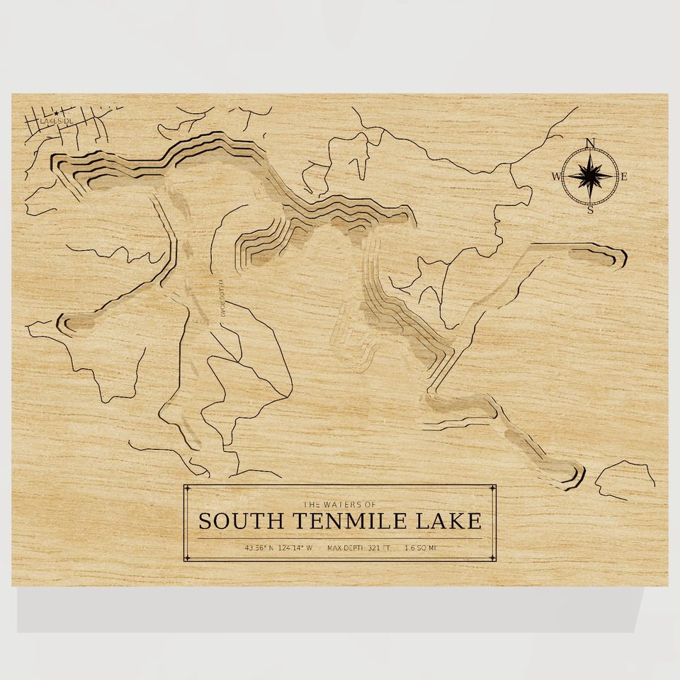 South Tenmile Lake 3D wood map, front view