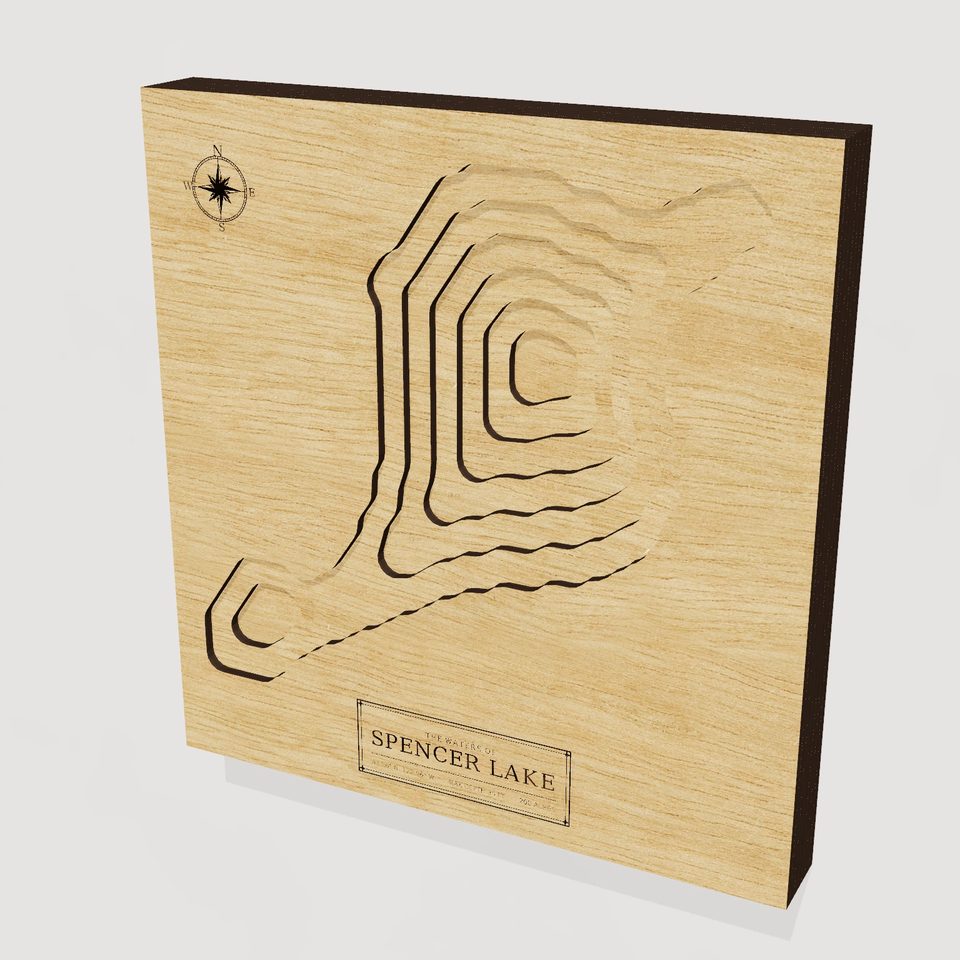 Spencer Lake 3D wood map, hero view