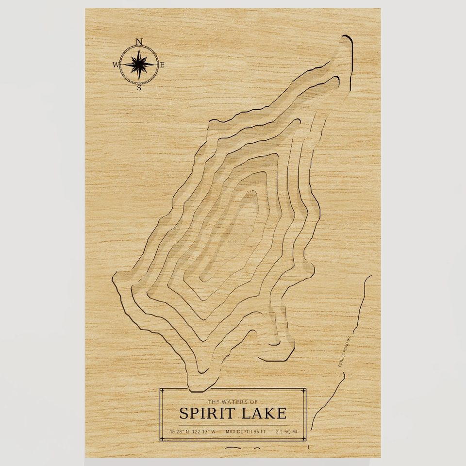 Spirit Lake 3D wood map, front view