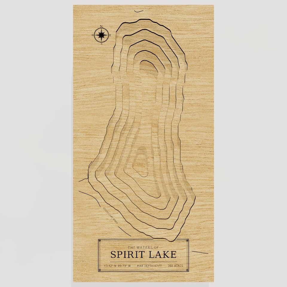 Spirit Lake 3D wood map, front view