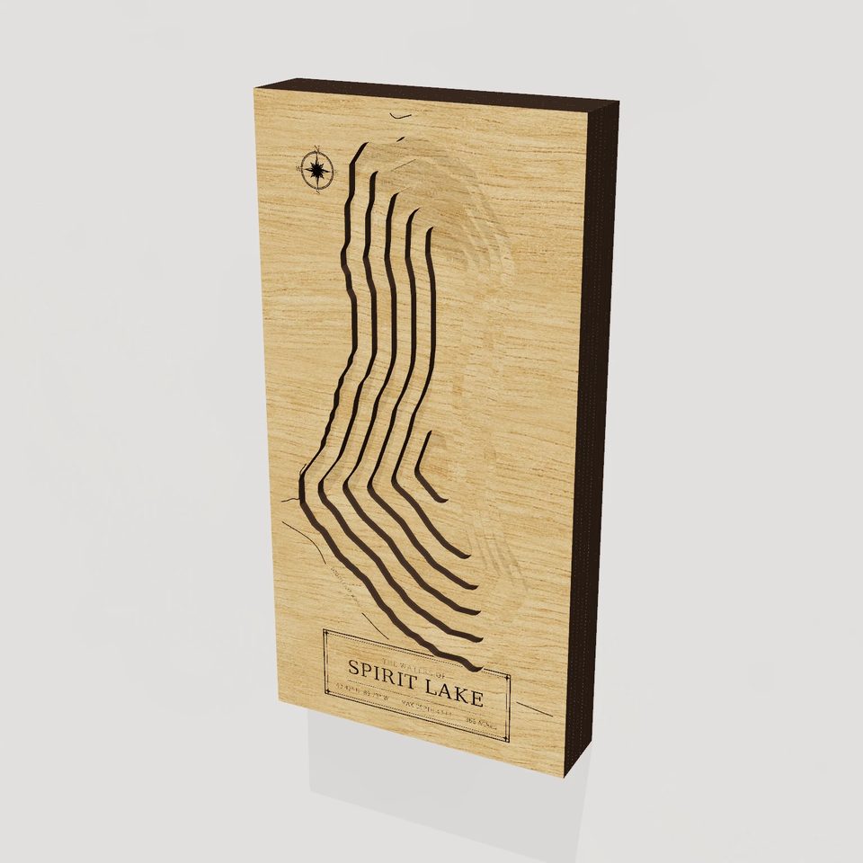 Spirit Lake 3D wood map, hero view