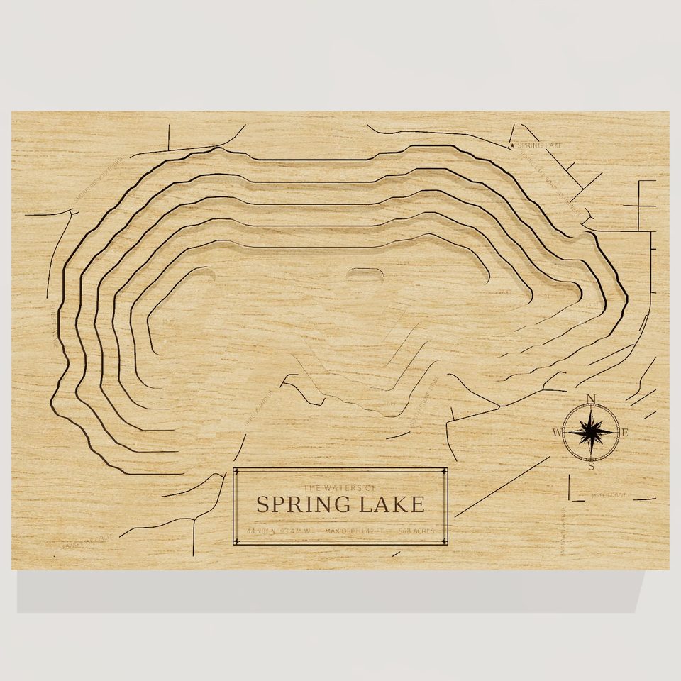 Spring Lake 3D wood map, front view