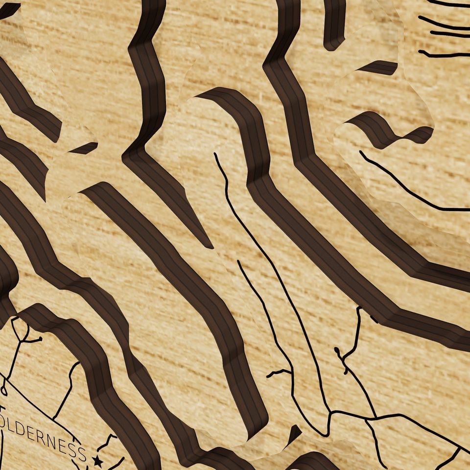 Squam Lake 3D wood map, detail view