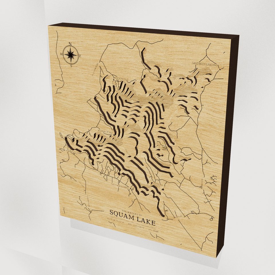Squam Lake 3D wood map, hero view