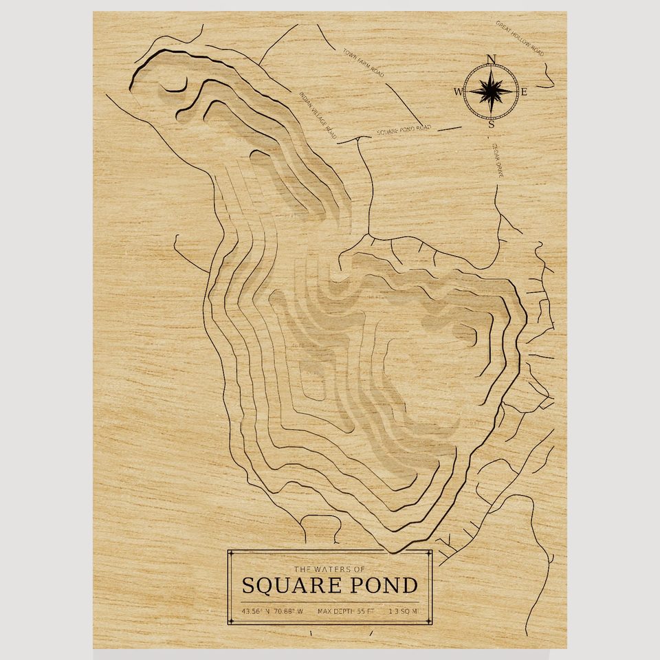 Square Pond 3D wood map, front view