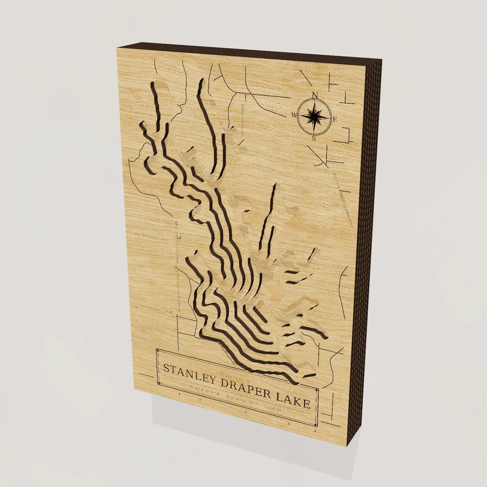 Stanley Draper Lake 3D wood map, hero view