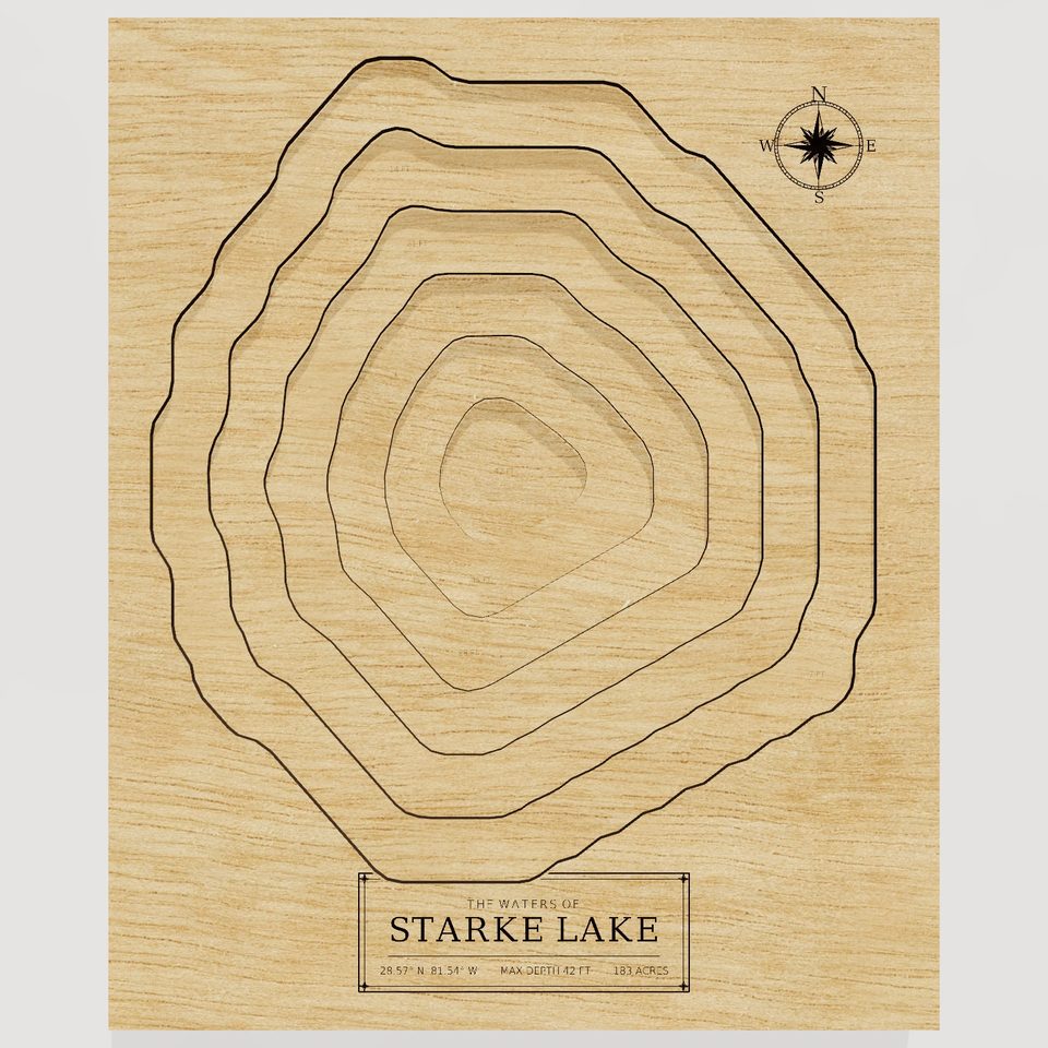 Starke Lake 3D wood map, front view