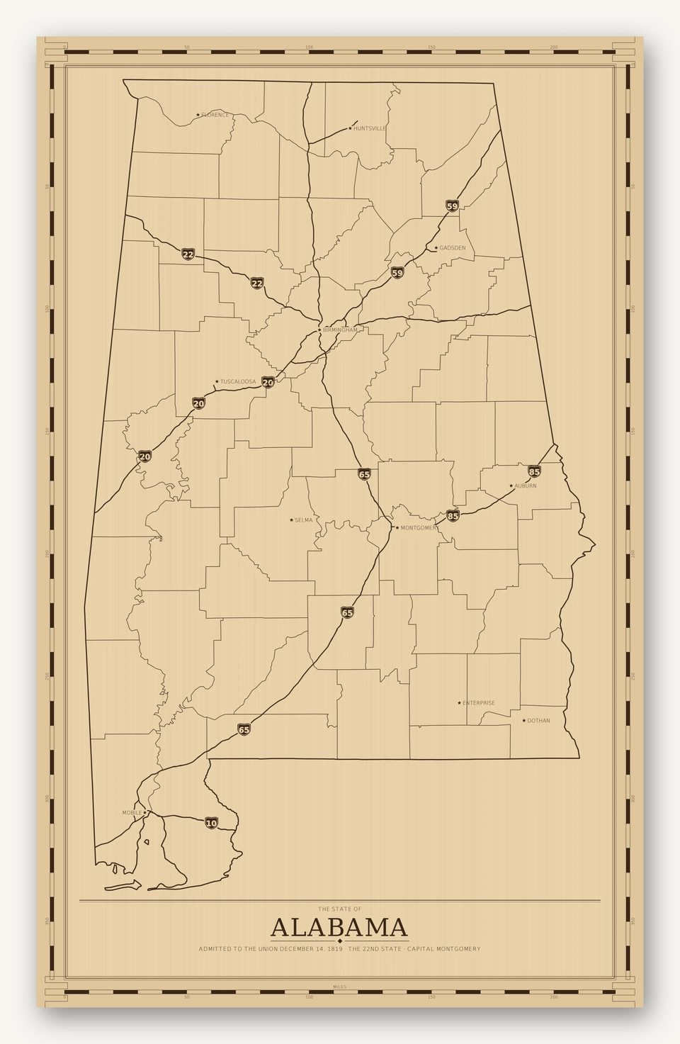 Alabama map, card view