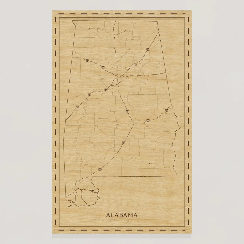Alabama map, front view