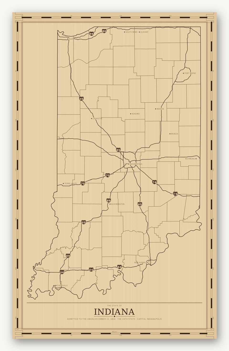 Indiana map, card view