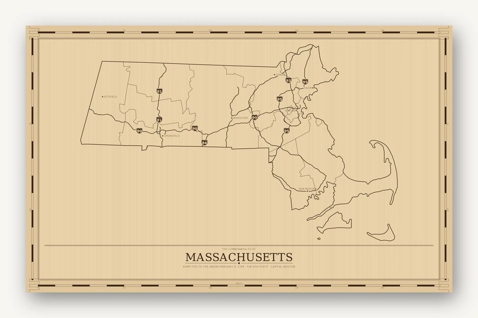 Massachusetts map, card view