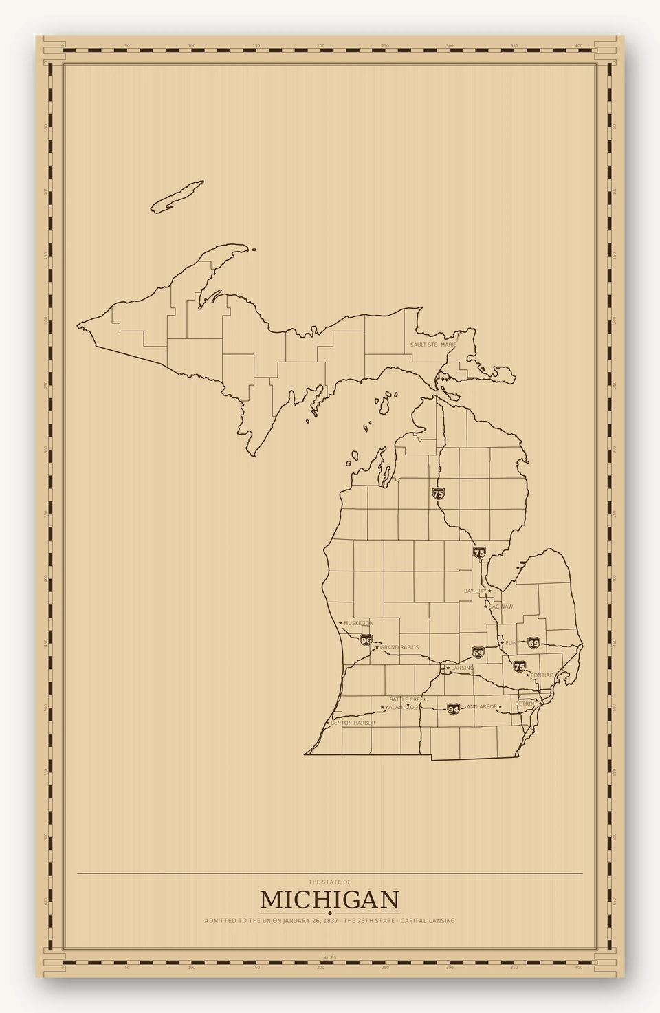 Michigan map, card view