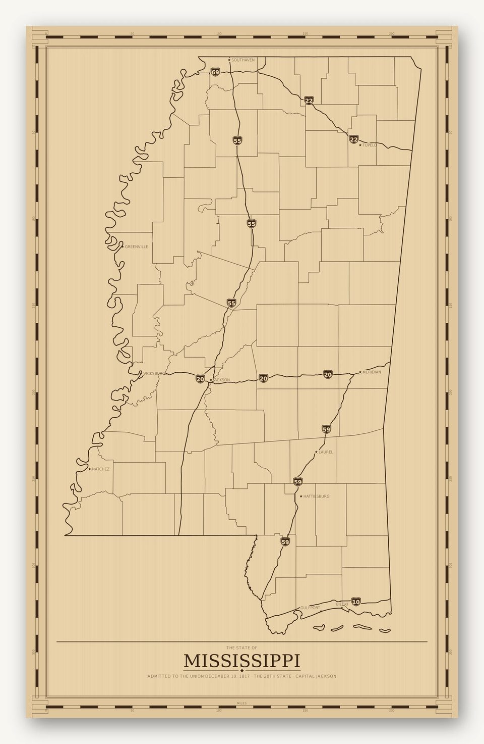 Mississippi map, card view
