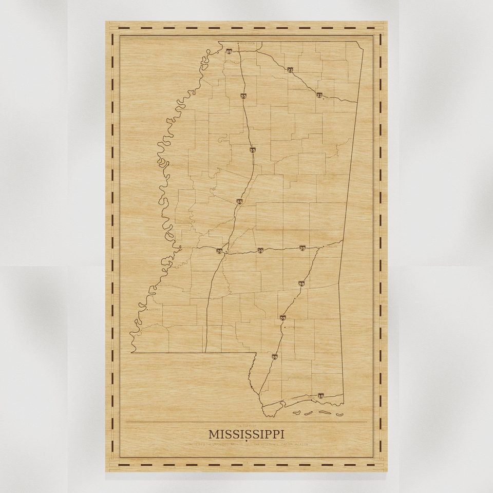 Mississippi map, front view