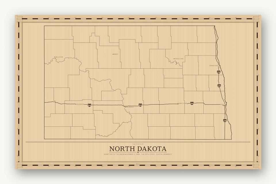 North Dakota map, card view