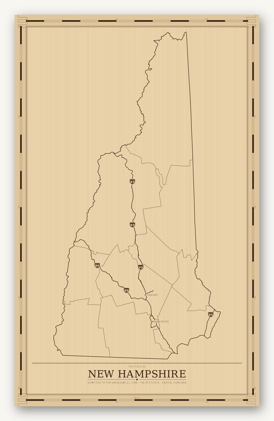 New Hampshire map, card view