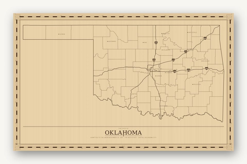 Oklahoma map, card view