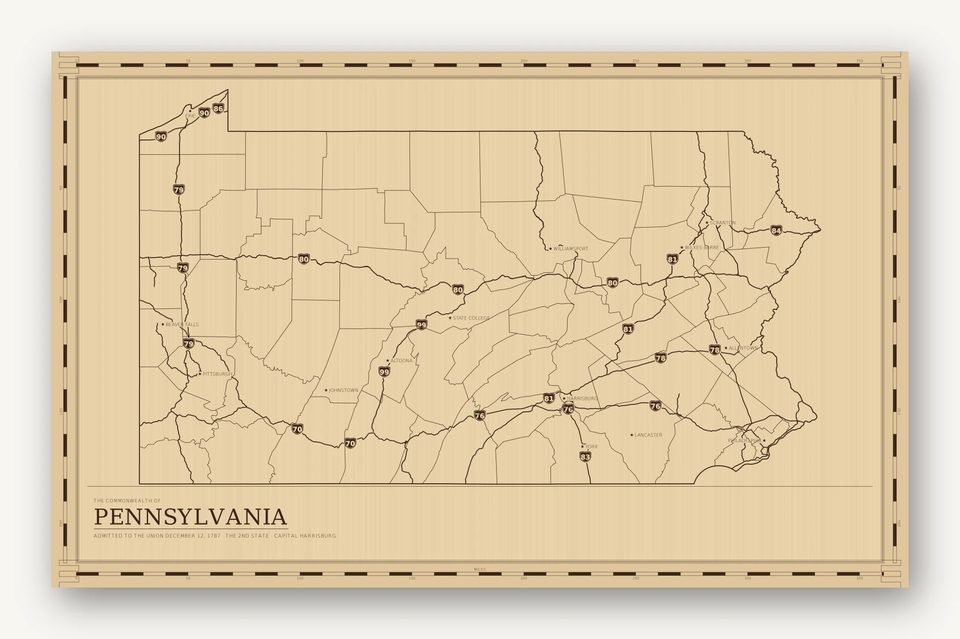 Pennsylvania map, card view