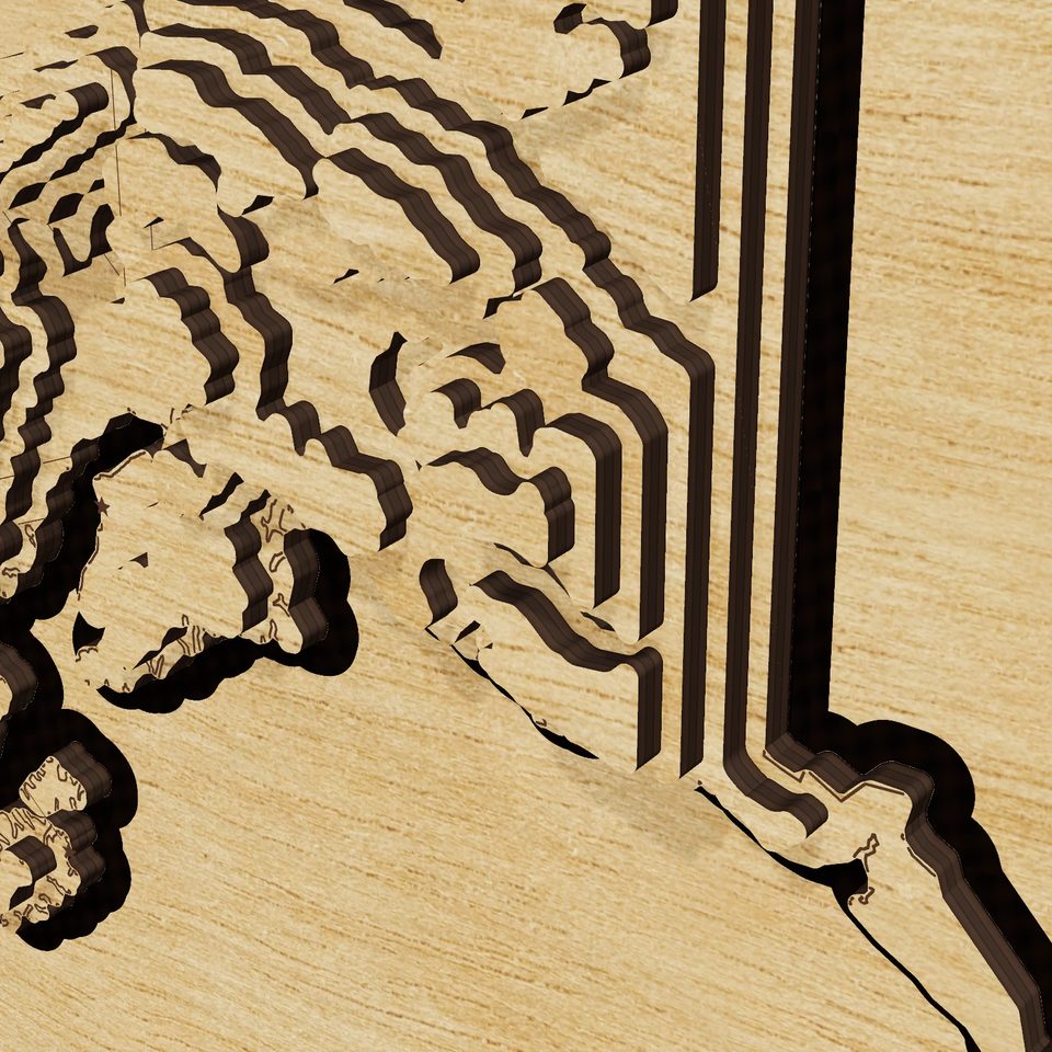 Alaska carved relief map, detail view