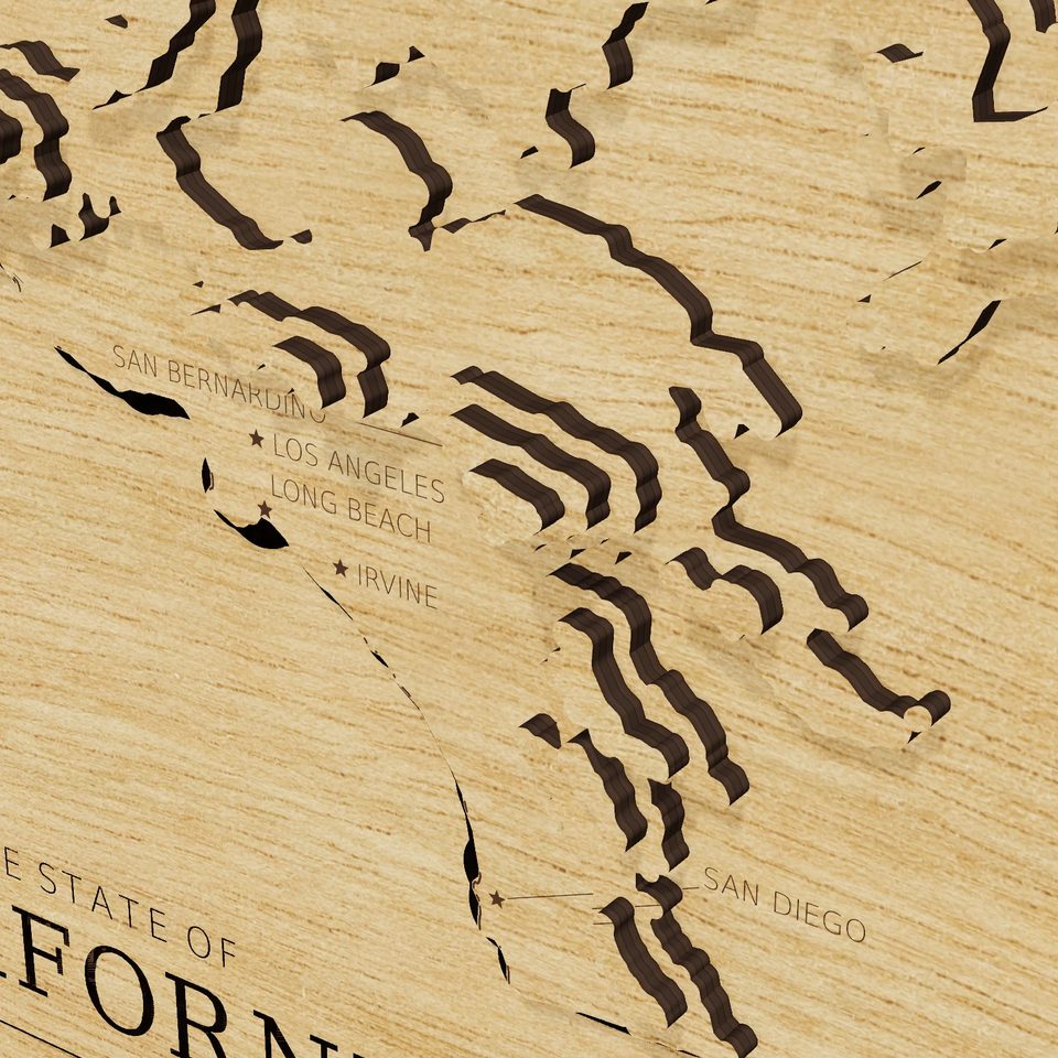 California carved relief map, detail view