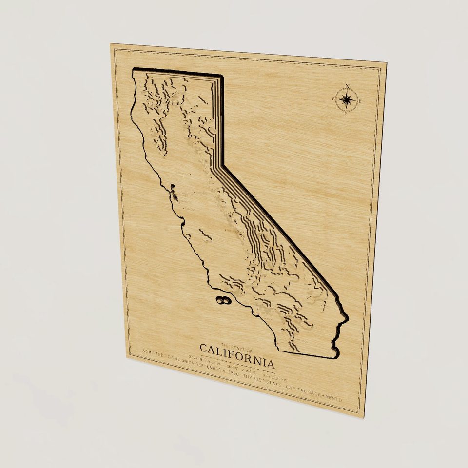 California carved relief map, hero view