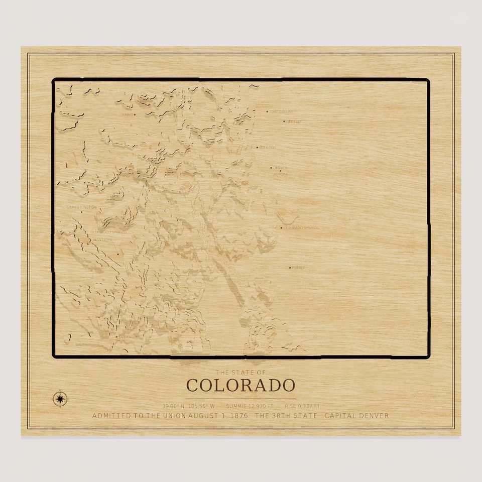 Colorado carved relief map, front view