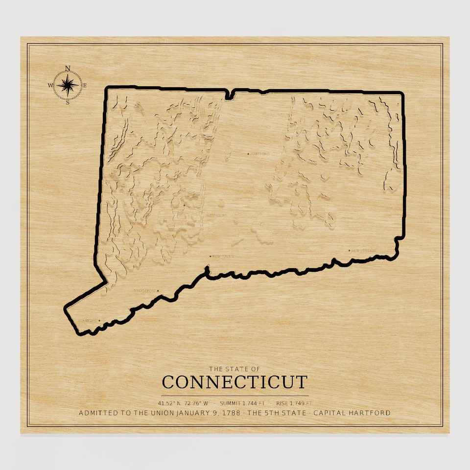Connecticut carved relief map, front view