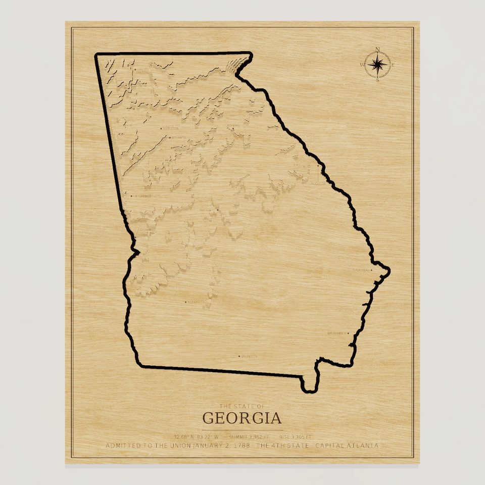 Georgia carved relief map, front view