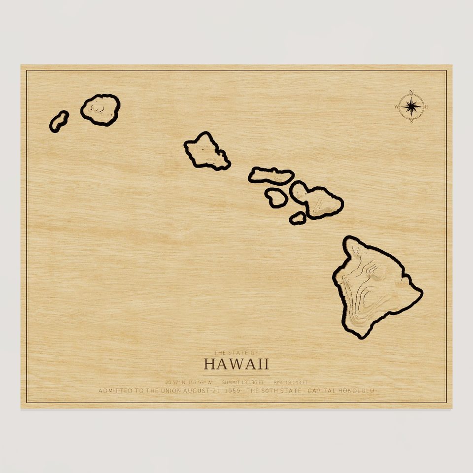 Hawaii carved relief map, front view