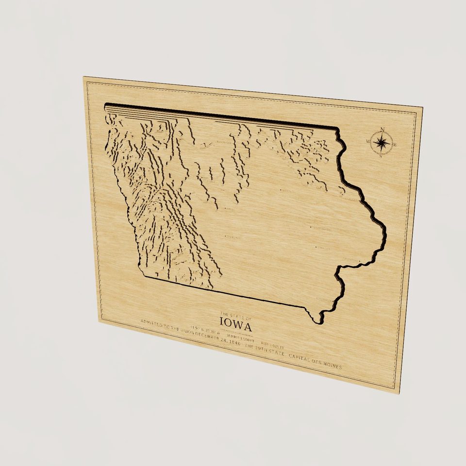 Iowa carved relief map, hero view