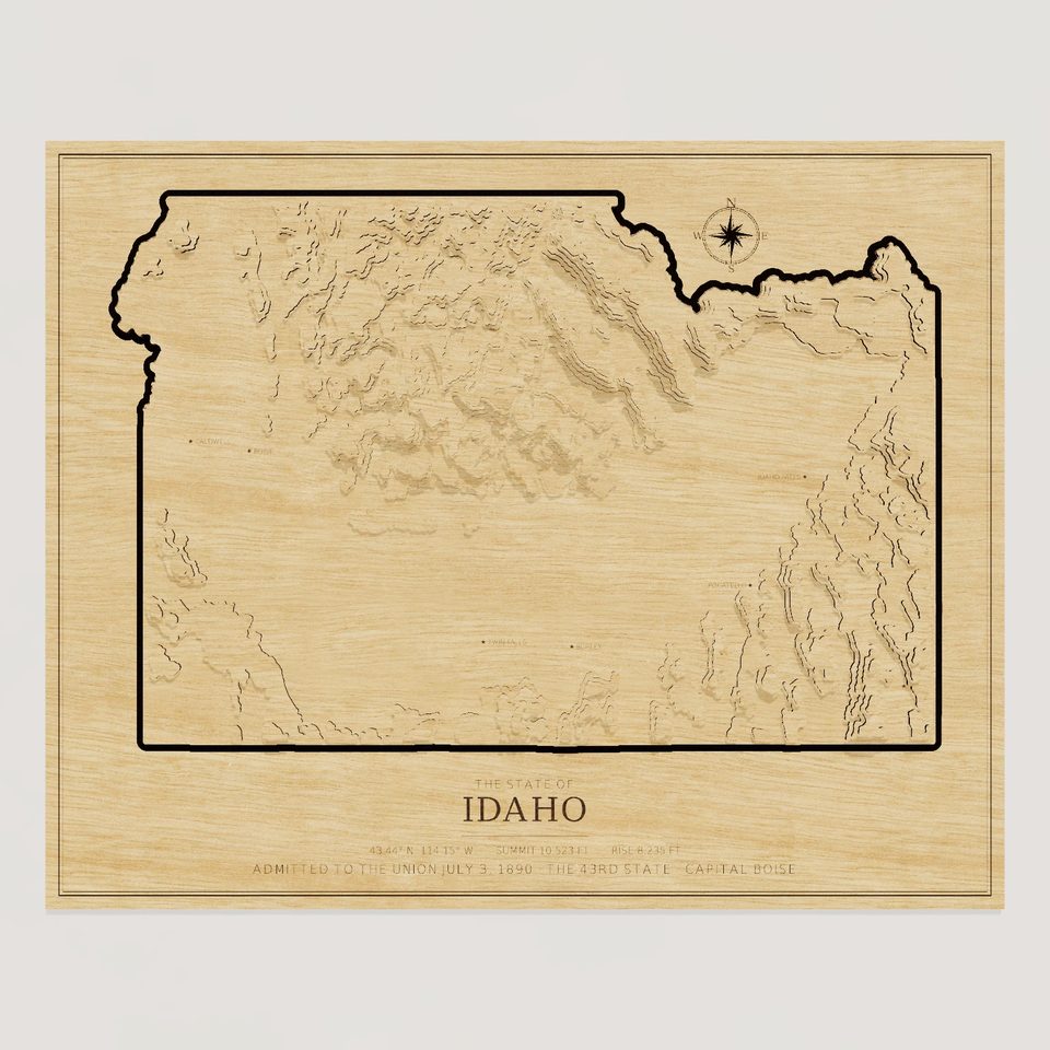Idaho carved relief map, front view