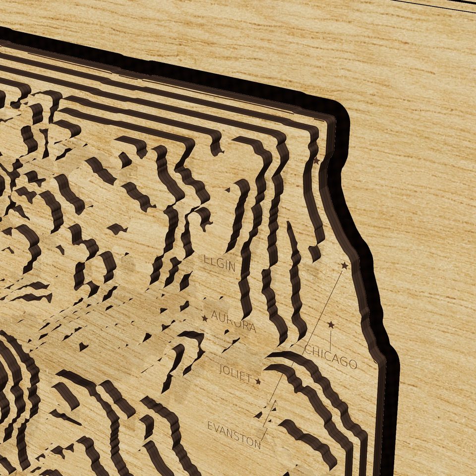 Illinois carved relief map, detail view