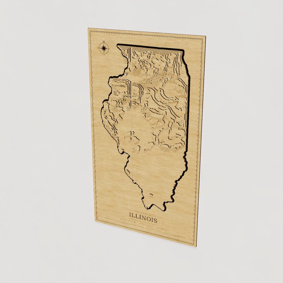 Illinois carved relief map, hero view
