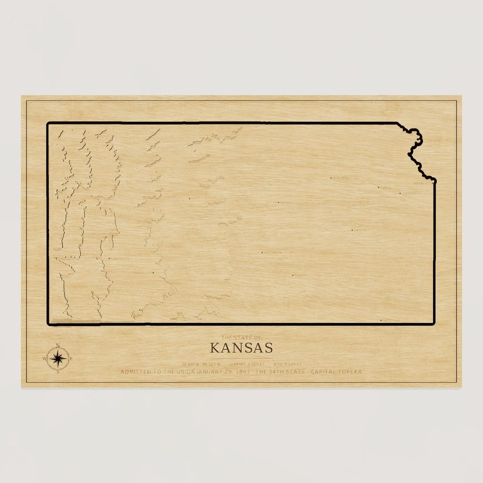Kansas carved relief map, front view