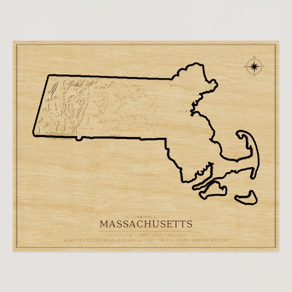 Massachusetts carved relief map, front view
