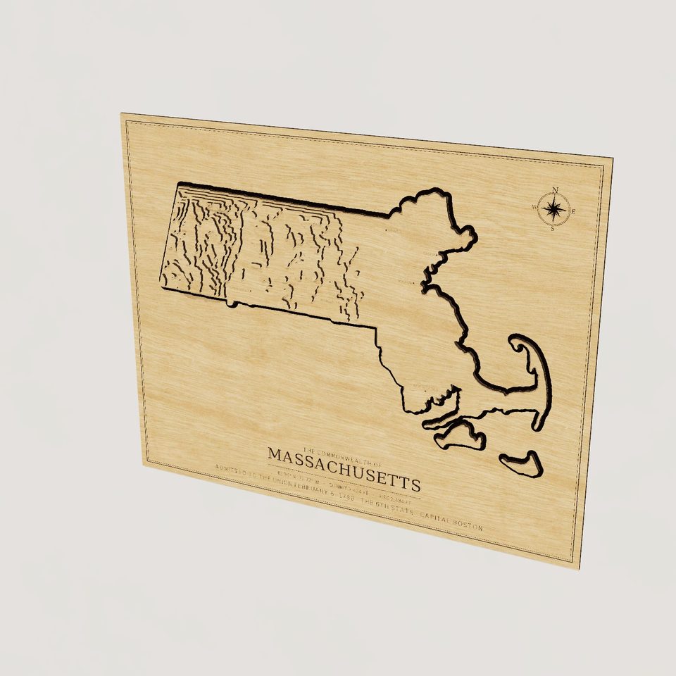 Massachusetts carved relief map, hero view