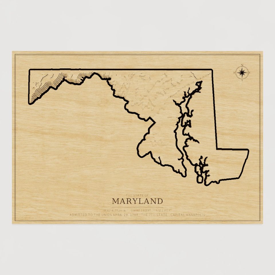 Maryland carved relief map, front view
