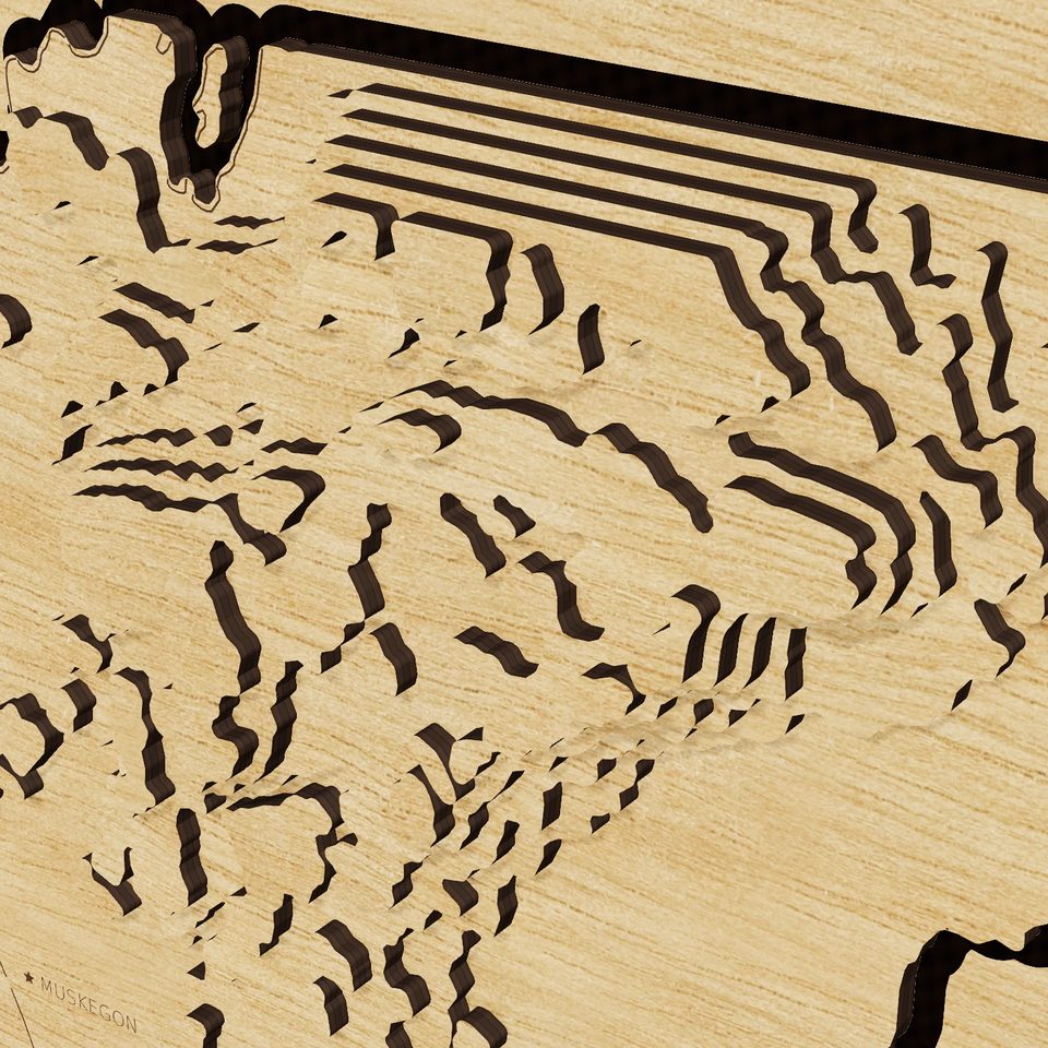 Michigan carved relief map, detail view