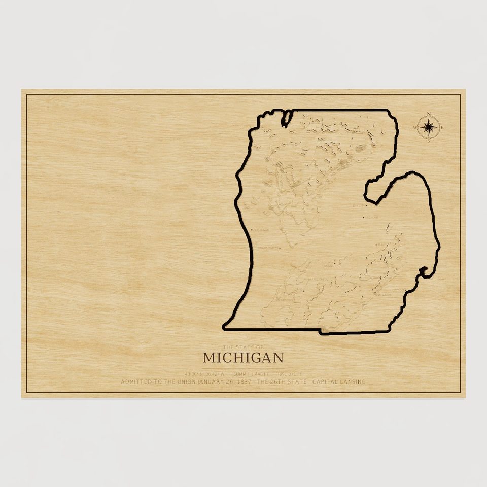 Michigan carved relief map, front view