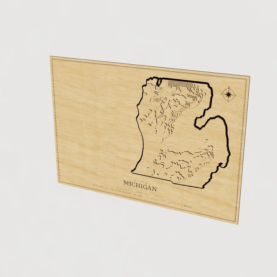 Michigan carved relief map, hero view