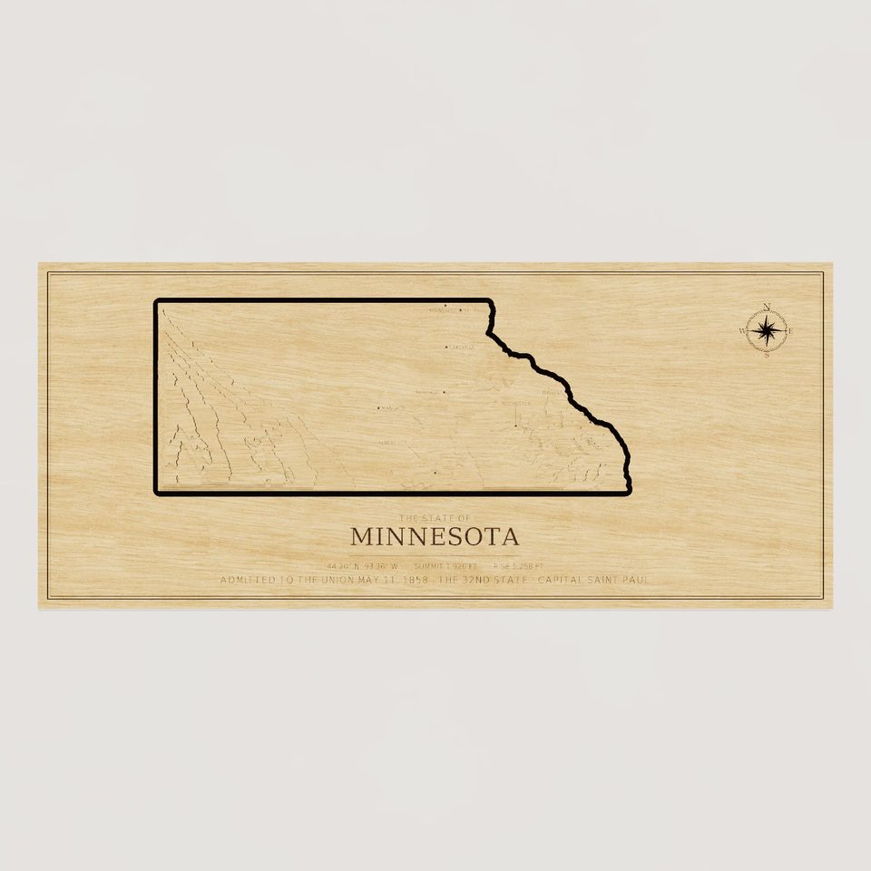 Minnesota carved relief map, front view