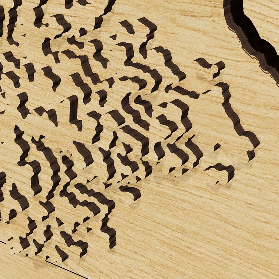 Missouri carved relief map, detail view