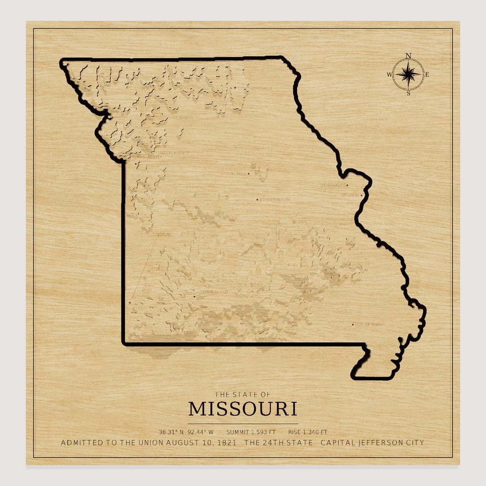 Missouri carved relief map, front view